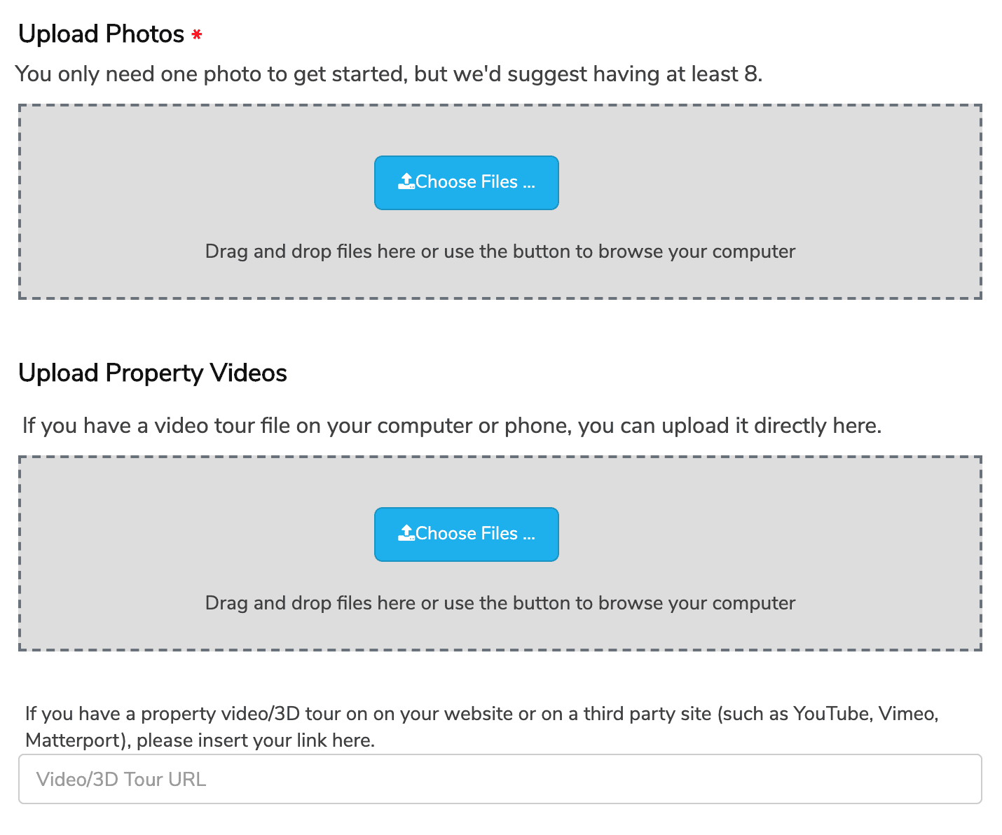 The section on a listing where you can upload multiple property videos.