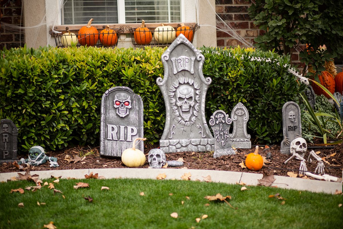 tombstones in the front yard