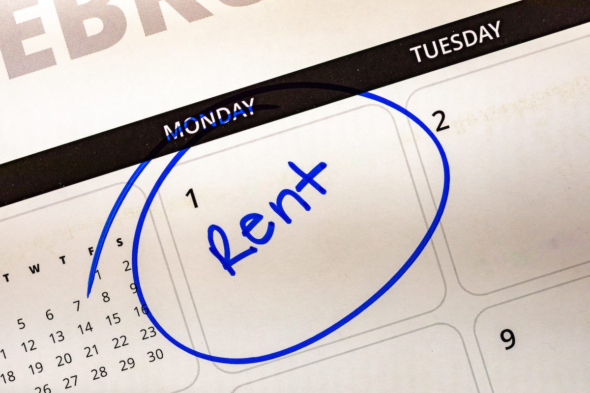 Calendar with rent set