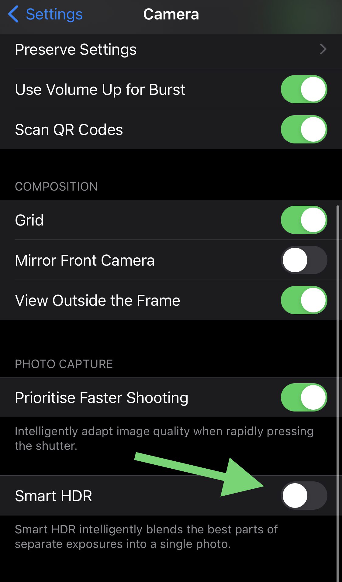 Screenshot of photo settings on an iPhone.